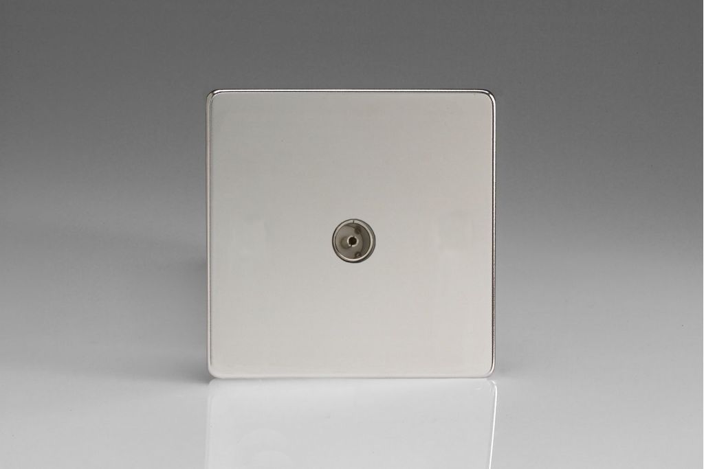 Coaxial Socket Silver TV Co-Axial Screwless Polished Chrome Plain Insert