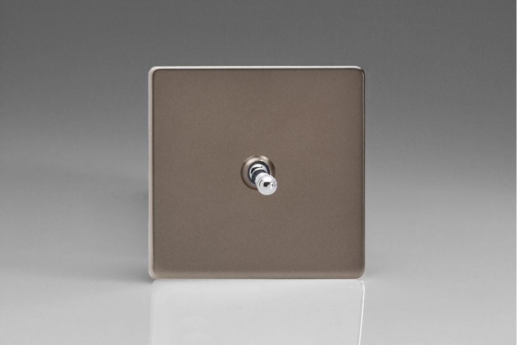 Switch Silver Toggle 10A 2-Way Screwless Pewter + Chrome Insert Varilight XDRT1S