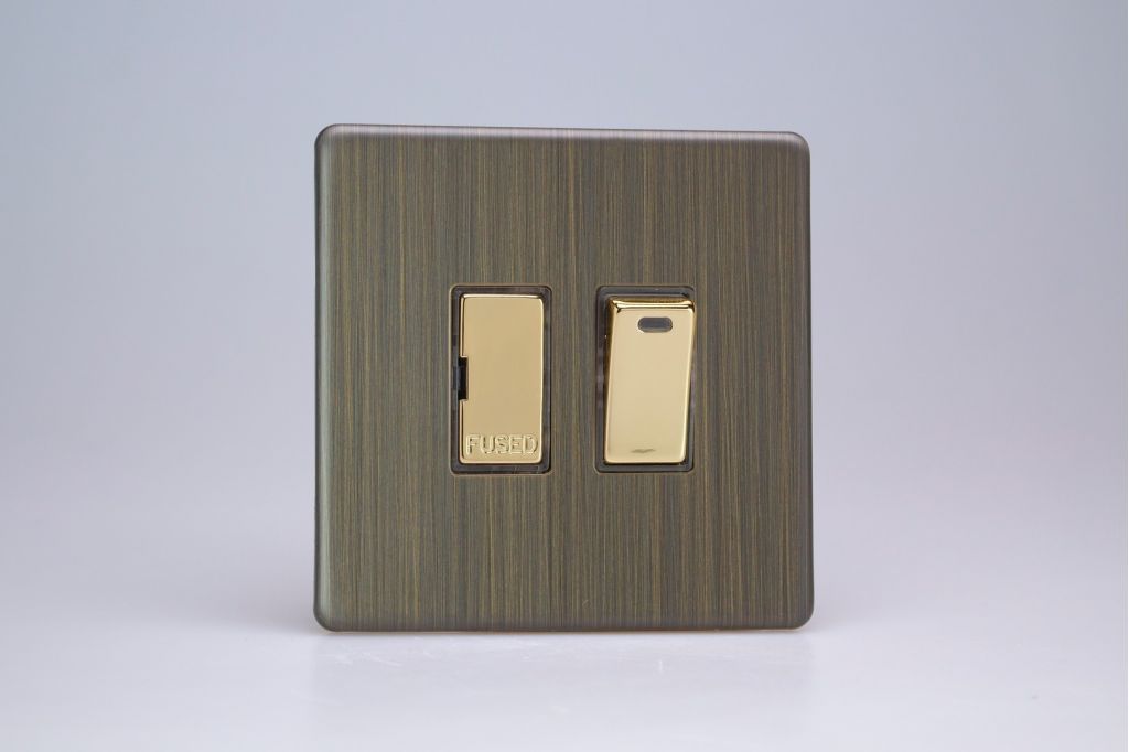 Fused Spur Brass Switched + Neon Urban Screwless Antique Varilight XDY6NS.AB