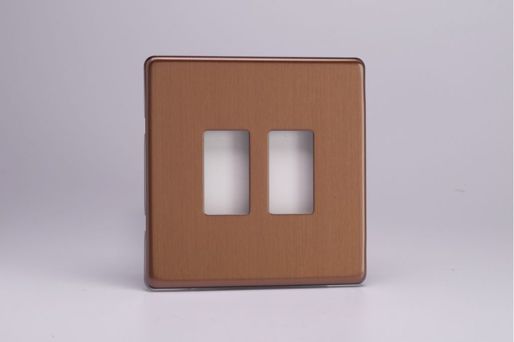 Modular Grid System Bronze PowerGrid Plate Urban Screwless Brushed 2-Gang Yoke