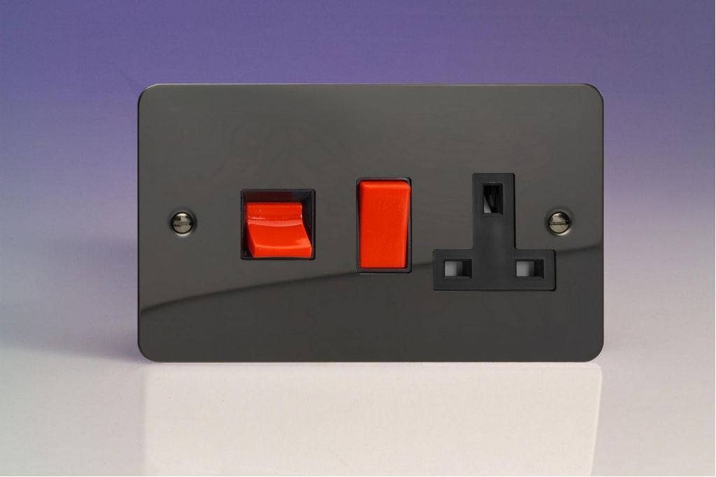 Switch Iridium 45A Cooker + 13A Socket 2 Pole Ultraflat Black/Red Insert