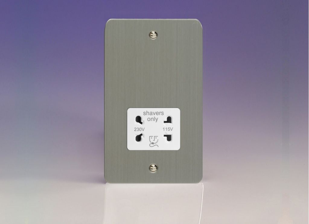 Shaver Socket Silver Ultraflat Brushed Steel + White Insert Varilight XFSSSW