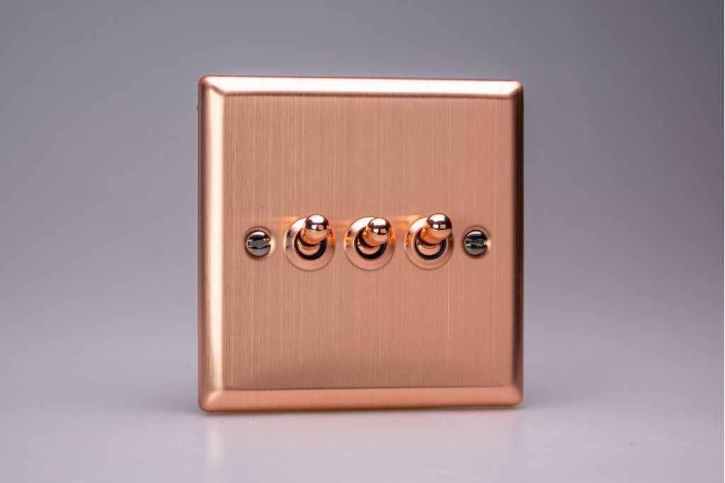 Switch Copper Triple Toggle 10A 3-Gang 2-Way Urban Brushed Varilight XYT3.BC
