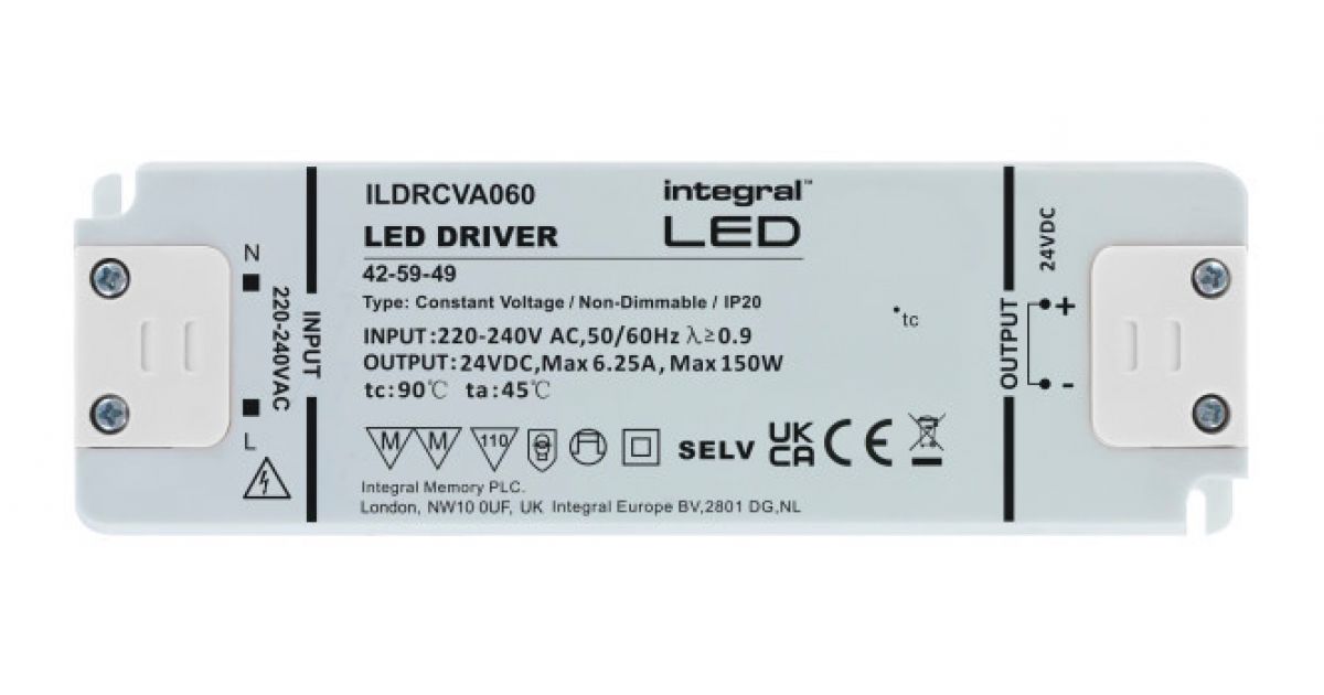 ILDRCVA060: 24v LED Driver 150w, Slim, Screw Terminals