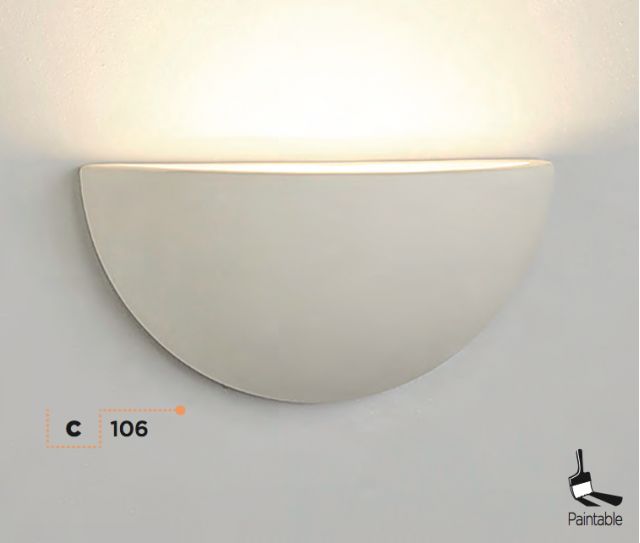 Searchlight 106 Gypsum Wall Light, white plaster, half moon, paintable
