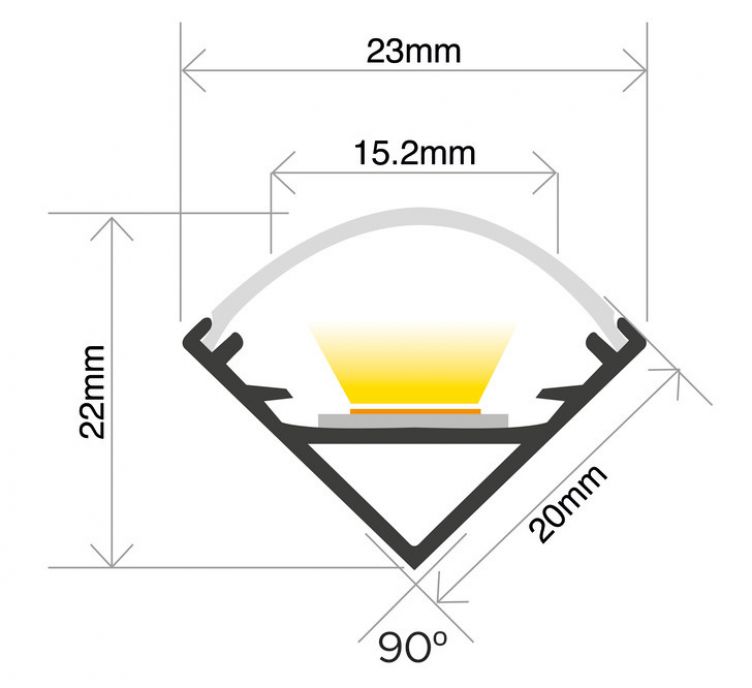 ILPFC046: Profile For LED Tape, 20mm x 1m, Frosted Diffuser