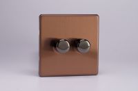 JDYM102S.BZ: V-Pro Smart Dimmer, Urban Screwless Brushed Bronze, 120w Max, 2-Gang : Varilight - from £36.81